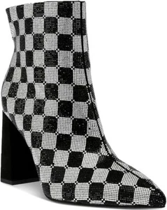 Wild Pair Womens Ingridd Block Heel Dressy Ankle Boots | Black/White | 7.5M - Picture 1 of 3