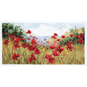 Clifftop Poppies Anchor Maia Collection Counted Cross Stitch Kit 9x17.5 In