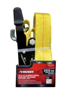 Husky 27 ft. x 2 in. Heavy-Duty Ratchet Tie-Down Strap with J Hook - Picture 1 of 5