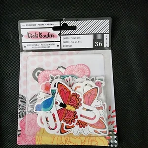 Vicki Boutin Floral And Bird Embellishments Crafts Scrapbooking New 36 Pieces - Picture 1 of 5