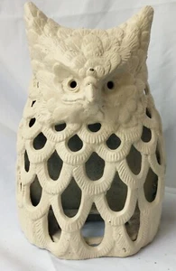 Vintage Cast Iron Owl Candle Holder Lantern 7” Tall 5” Wide White Painted - Picture 1 of 12