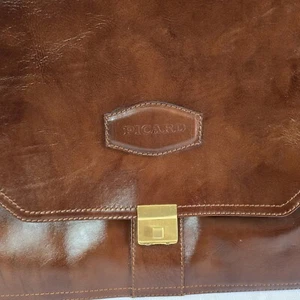 Picard Brown Leather Front Flap Medium Shoulder Bag Laptop Briefcase 12x16 - Picture 1 of 10