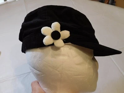 Claire's Youth Girls S/M Hat Corduroy w/ Flower Black White cotton NWT - Image 1 of 4
