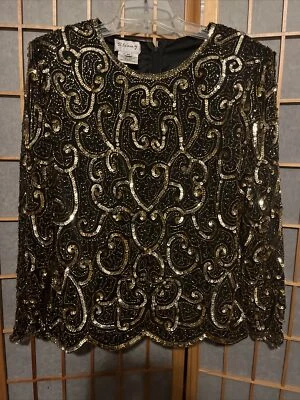 Blusa de Noche Retro Vintage Stenay Blusa de Lentejuelas Doradas Talla M Foto 1 de 4