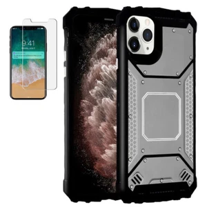 Funda protectora híbrida plateada metálica a prueba de golpes + vidrio templado para modelos de iPhone - Imagen 1 de 6