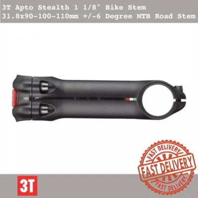 3T Apto Stealth 1 1/8" Bike Stem 31.8x90-100-110mm +/-6 Degree MTB Road Stem - Image 1 of 4