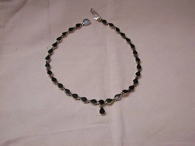 Collana A Goccia In Onice Nero Con Cerniera In Argento .980 16.5 - Immagine 1 di 4