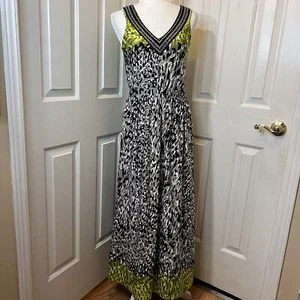 New York & Co Beaded V-Neck Sleeveless Multicolor Print Boho Maxi Dress Small - Picture 1 of 11