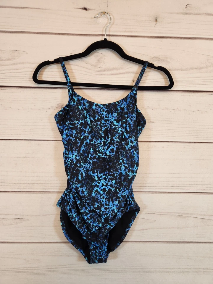 Traje de baño Speedo para mujer azul negro estampado animal geométrico una pieza talla 6 Foto 1 de 4