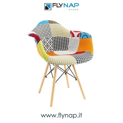 PATCHWORK Sedia sedie casa bar living bistrot Poltroncina LEGNO - Immagine 1 di 4