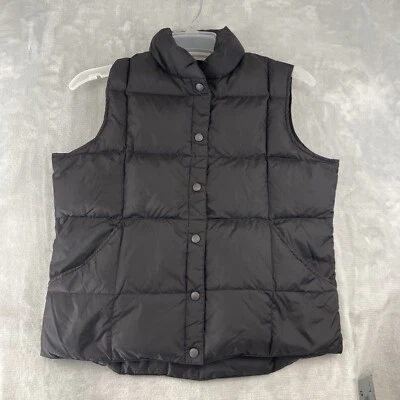 Lands End Puffer Vest Women's M-Pet (10-12) Black Snap Up Down Filled - Image 1 of 4
