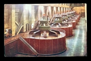Postcard NEVADA Side Boulder Dam ~ Interior of Powerhouse with 7 Generators - Picture 1 of 2