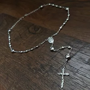 DOLCE & GABBANA Rosario Collar Plata Cruz Dije Corazón Raro De Colección 925 Lindo - Imagen 1 de 15