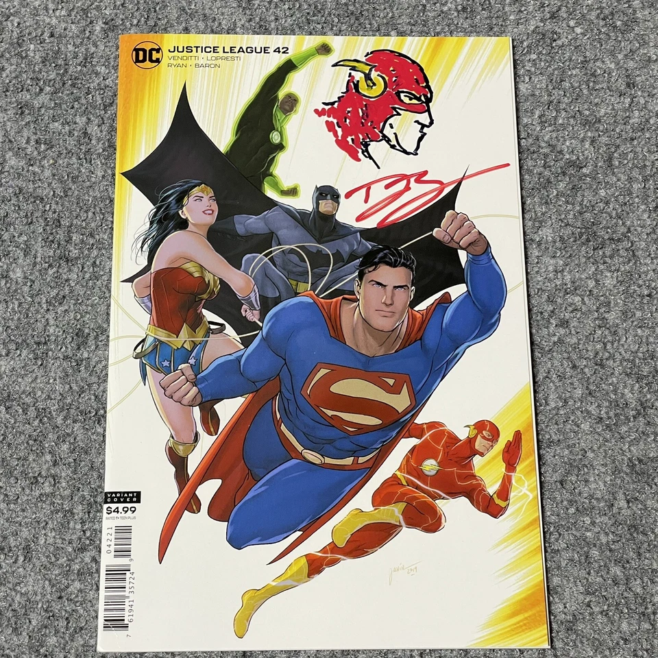 Лига справедливости 42 JANIN вариант вспышки цвет замечание подписанный Дэвид Барон автограф - Изображение 1 из 4
