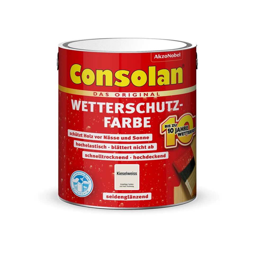 Consolan Wetterschutzfarbe 2,5 l kieselweiss für Holz Zäune Dachrinnen - Bild 1 von 1