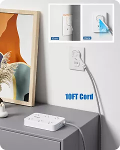 LENCENT 2 Prong Flat Plug Power Strip Surge Protector 6 Outlet, 4 USB, 10FT Cord - Picture 1 of 9