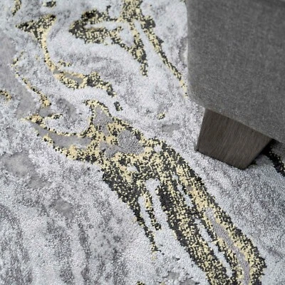 Grey Gold Marbled Effect Rug Modern Glam Luxurious Rugs Super Soft Striking Rugs - Image 1 of 4