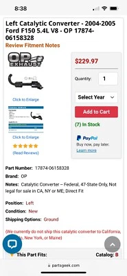 Ford F150 2004, 2005 convertidor catalítico banco izquierdo nuevo Foto 1 de 4