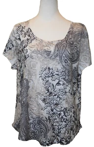 Top Croft & Barrow Paisley Blanco Cuchara Tachonado Embellecido Manga Corta Tejido XXL - Imagen 1 de 12