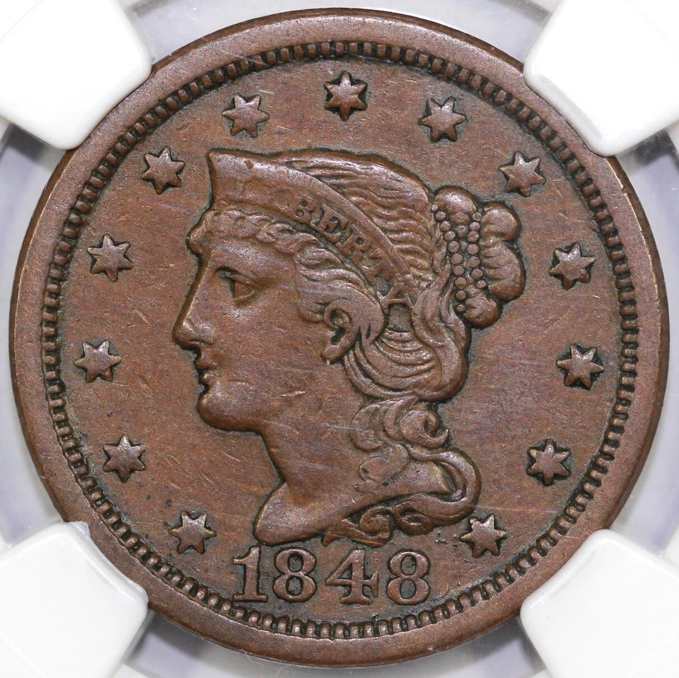 1848 1c N-5 Braided Hair Large Cent NGC VF 35 - Image 1 of 4