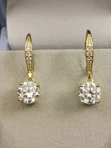10Kt Gold Over Sterling Silver Cubic Zirconia Leverback Earrings - Picture 1 of 7