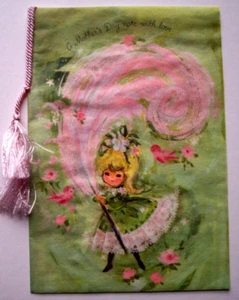 Girl with huge feather quill Hallmark vintage Mother's Day greeting card *TT21 - Picture 1 of 3