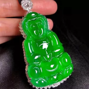 Certified Natural High It Green Jade Jade Carved Guanyin Pendant&Necklace - Picture 1 of 5