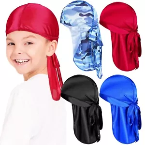 4 Pcs Kids Satin Durags Head Wrap Silk Durag Cap with Long Tail Wide Strap 36... - Picture 1 of 7