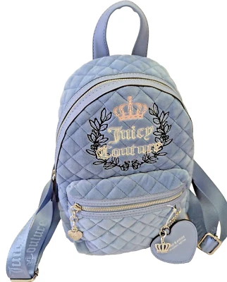 Juicy Couture Limited Azul Mochila Bolso de Hombro Diamante Acolchado Terciopelo Cuero Foto 1 de 4