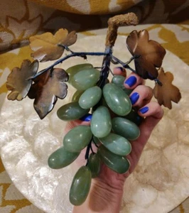 LARGE Vtg Jade Green Jade Grape Cluster with Leaves, Handmade, Hard to find! - Picture 1 of 8