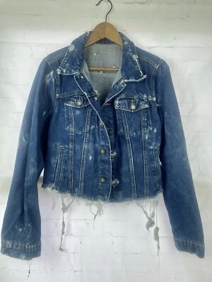 Chaqueta de Jean Destroyed Sin Marca Para Mujer Azul Lavado Trasero Parche Cruzado Talla M? Foto 1 de 4