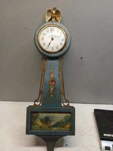 Gilbert 3707 Banjo Clock American Eagle Rear Wind Up WITH SHOE ADVERTISEMENT - Picture 1 of 10