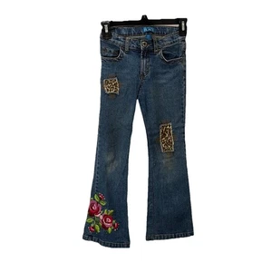 Childrens Place Floral Embroidered Flare Jeans Denim Blue Girls Youth Size 6/7 - Picture 1 of 12