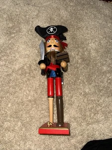 Schiaccianoci gamba pirata natalizia in legno 15" nuovo con etichetta - Foto 1 di 7
