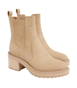 J Crew Lug Sole Heeled Chelsea Boot Size 8.5 In Cashew Vegan Suede 2.5” Heel - Picture 1 of 9