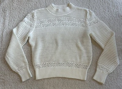 Suéter de punto abierto WHBM para mujer blanco de punto mixto de algodón con cuello falso talla mediana Foto 1 de 4