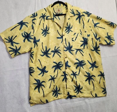Joe Marlin Men 2X Summer Palm Tree Hawaiian Button Shirt Sun Yellow Crinkle Look - Image 1 of 4