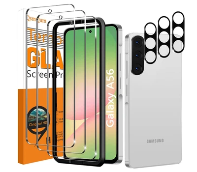 Paquete de 3 protectores de pantalla y lente de cámara de vidrio templado para Samsung A56 4G5G Foto 1 de 2