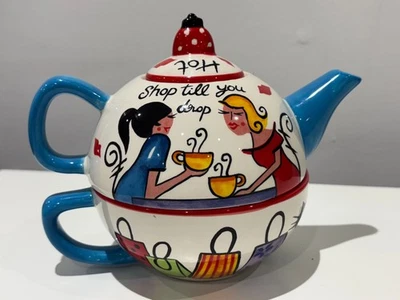Vintage Price & Kensington Hot Gossip Shop till you Drop 2.5 pint Teapot and cup - Image 1 of 4