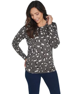 Quacker Factory Grey Animal Long-Sleeve Crew Neck Sparkle Sweater New - Picture 1 of 5