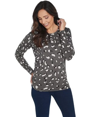 Quacker Factory Grey Animal Long-Sleeve Crew Neck Sparkle Sweater New - Image 1 of 4