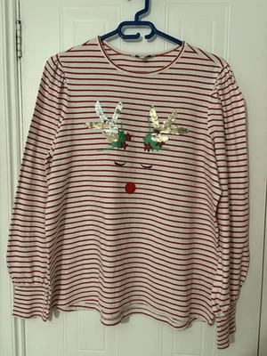 Next Striped Reindeer Sequin Christmas  T Shirt Size 14 - Image 1 of 4