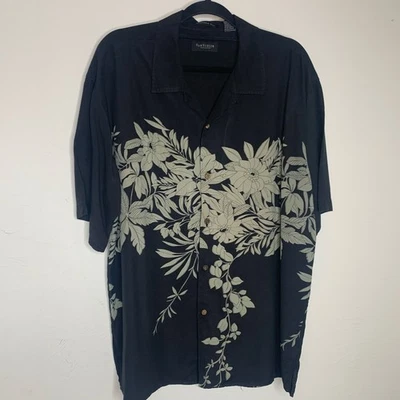 Men's Hawaiian Shirt Black Green Floral 100% Silk Sz XL - Image 1 of 3
