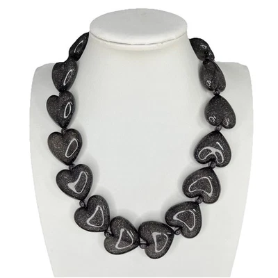 Collar Gargantilla Corazón Hinchado Lucite Negro Brillo Tono Dorado Grueso Estilo Años 90 Foto 1 de 4