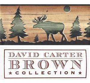 David Carter Brown Wallpaper Border Bear Deer Elk Wood 5yd NOS - Lodge Rustic - Picture 1 of 8