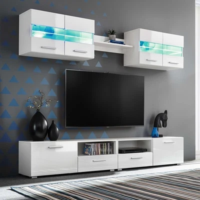 Juego de Muebles de Salón para TV Armario Brillo Luces LED Blanco/Negro vidaXL - Imagen 1 de 2