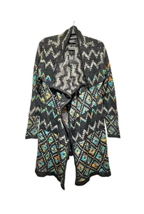Lucky Brand Open Waterfall Long Cardigan Blue/Black/Cream Knit Size Small - Bild 1 von 2