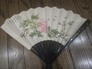 Abanico Plegable a Mano Papel Chino Vintage Rosas Rosas Flores - Imagen 1 de 7