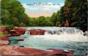 BÄRENFALLE FÄLLT Menominee Indianerreservat Leinen Wasserfall Postkarte - Bild 1 von 2