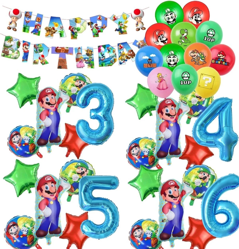 Super Mario birthday decoration balloons banner cards Mario party balloon Helium